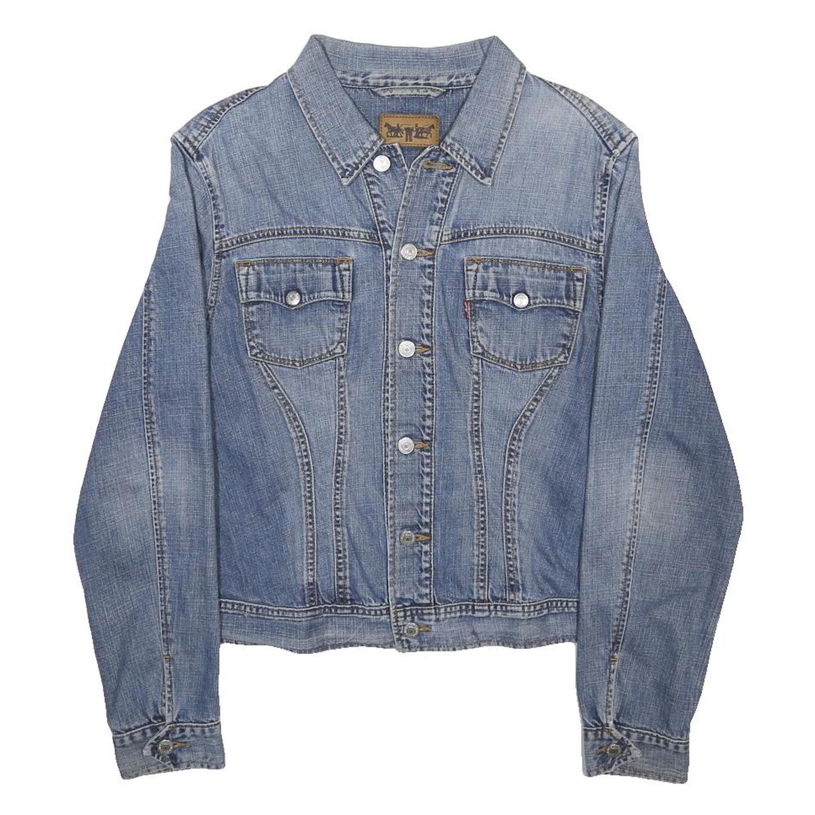 LEVI'S Womens Blue Denim Jacket L Cotton Button Plain Classic Fit Casual