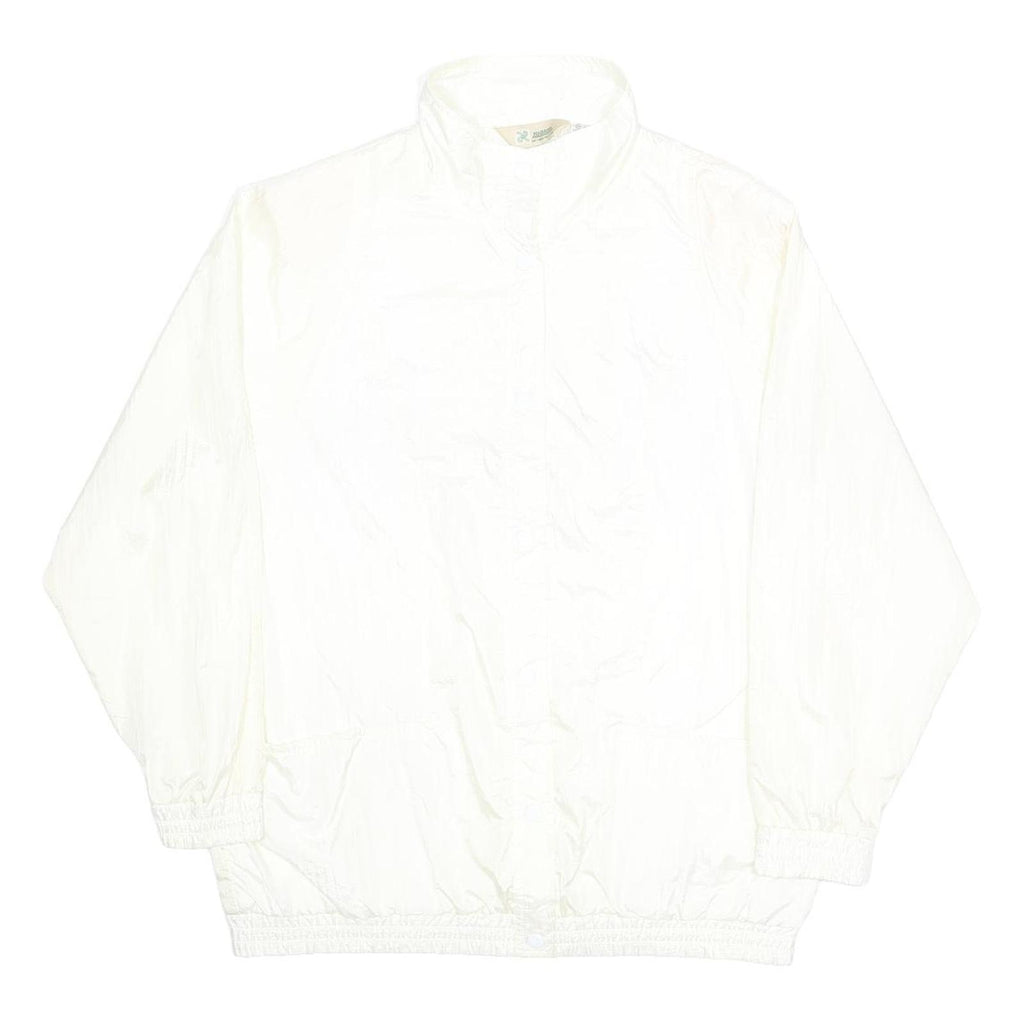 HABAND Womens White Nylon Button Jacket L Plain Lightweight Casual Outerwear