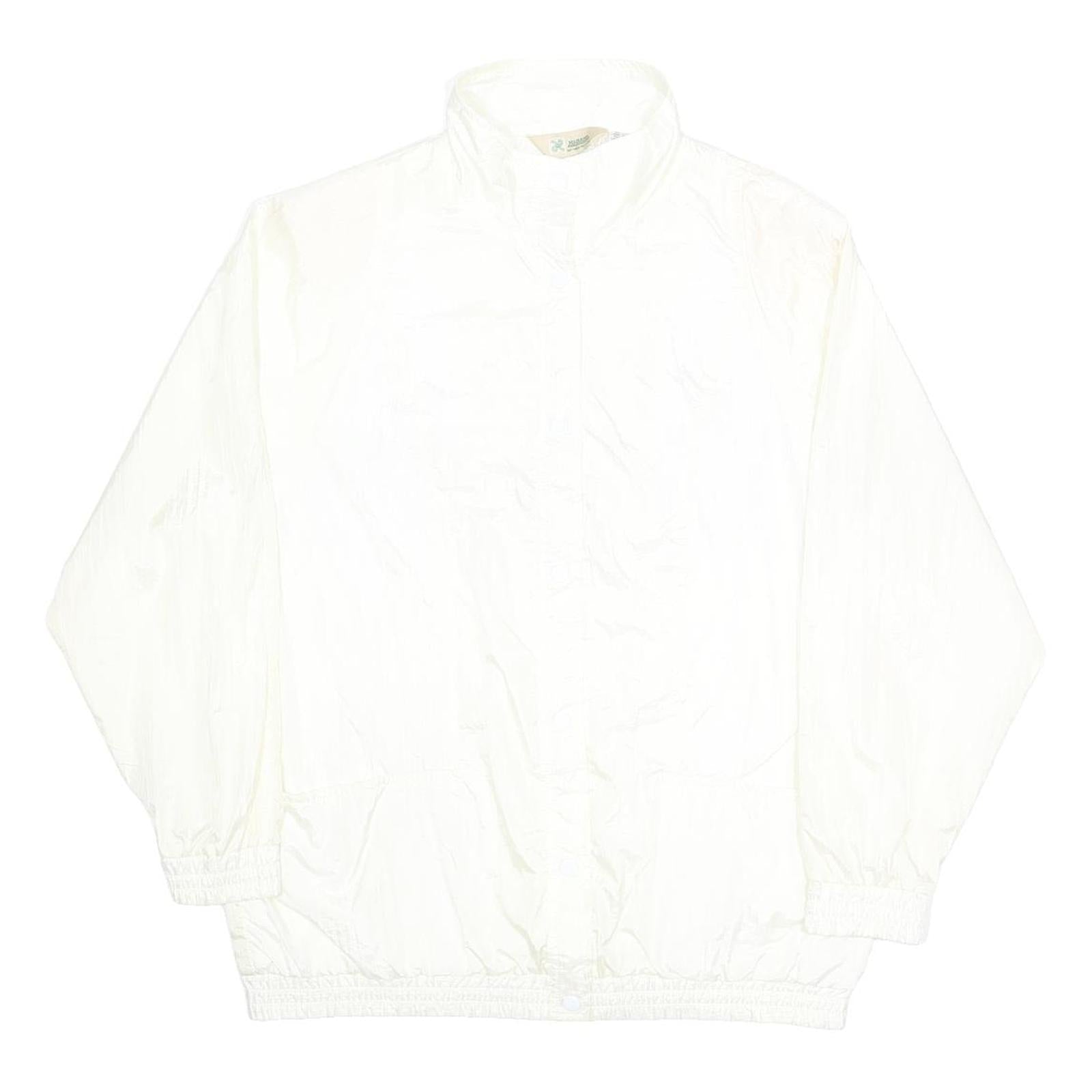 HABAND Womens White Nylon Button Jacket L Plain Lightweight Casual Outerwear