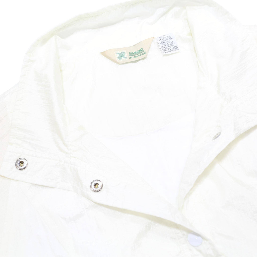 HABAND Womens White Nylon Button Jacket L Plain Lightweight Casual Outerwear