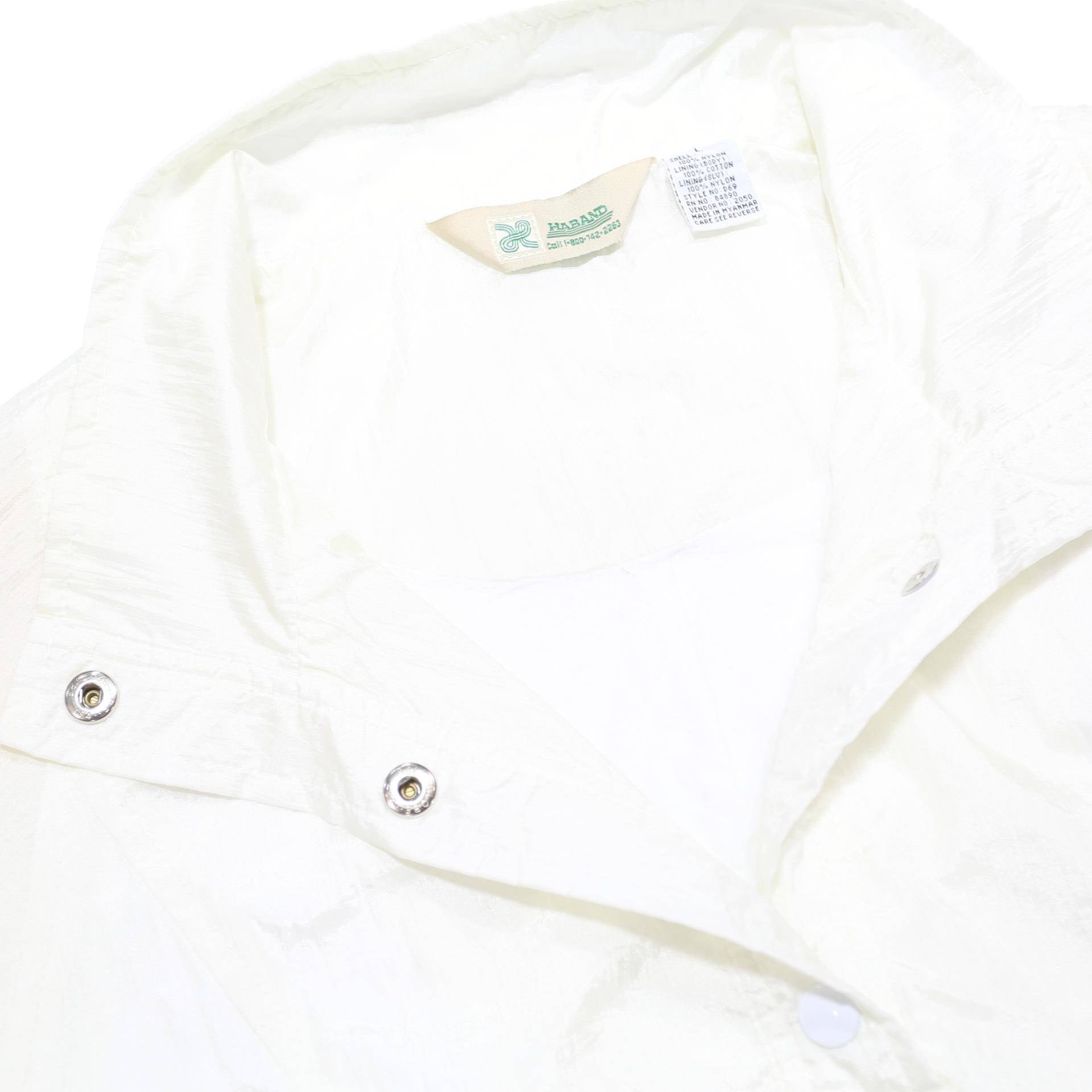 HABAND Womens White Nylon Button Jacket L Plain Lightweight Casual Outerwear