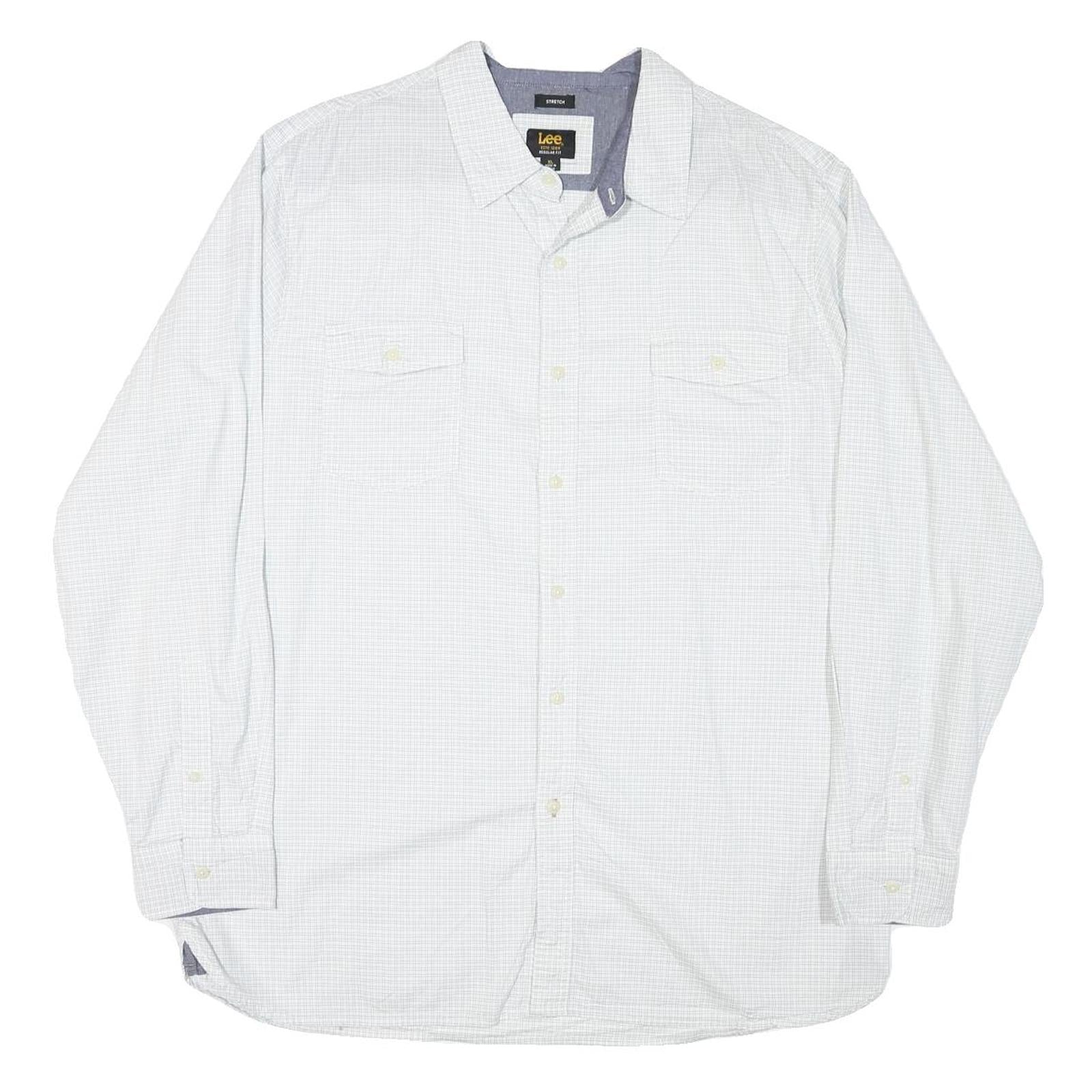 LEE Mens White Check Shirt XL Cotton Blend Casual Long Sleeve Button Shirt