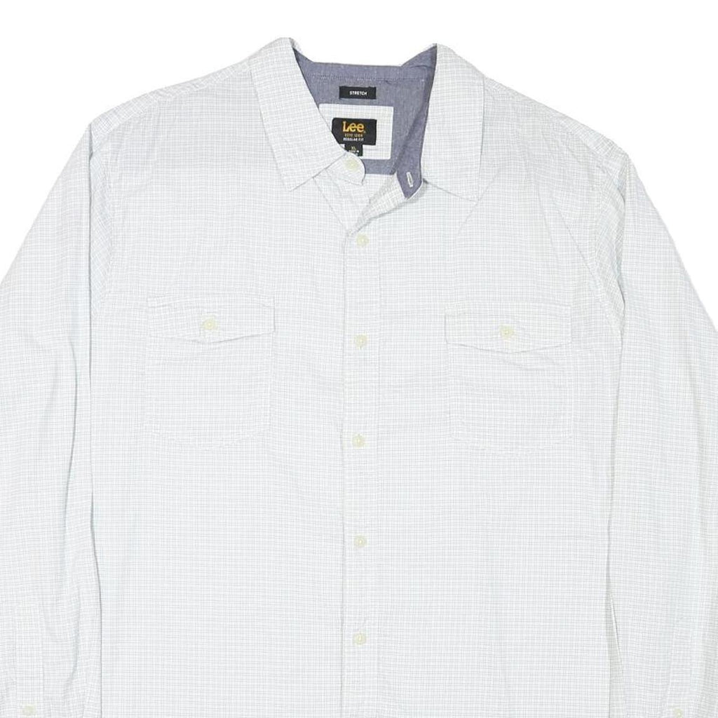 LEE Mens White Check Shirt XL Cotton Blend Casual Long Sleeve Button Shirt