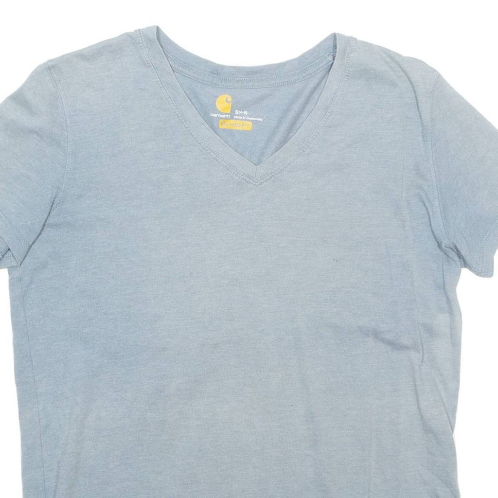 CARHARTT Relaxed Fit Womens T-Shirt Blue V-Neck S