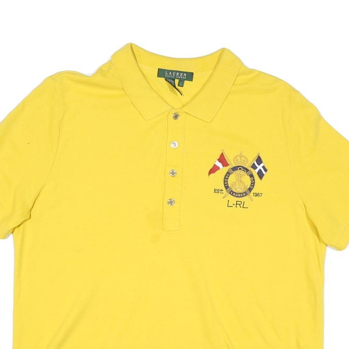 LAUREN RALPH LAUREN Womens Yellow Cotton Blend Short Sleeve Polo Shirt L