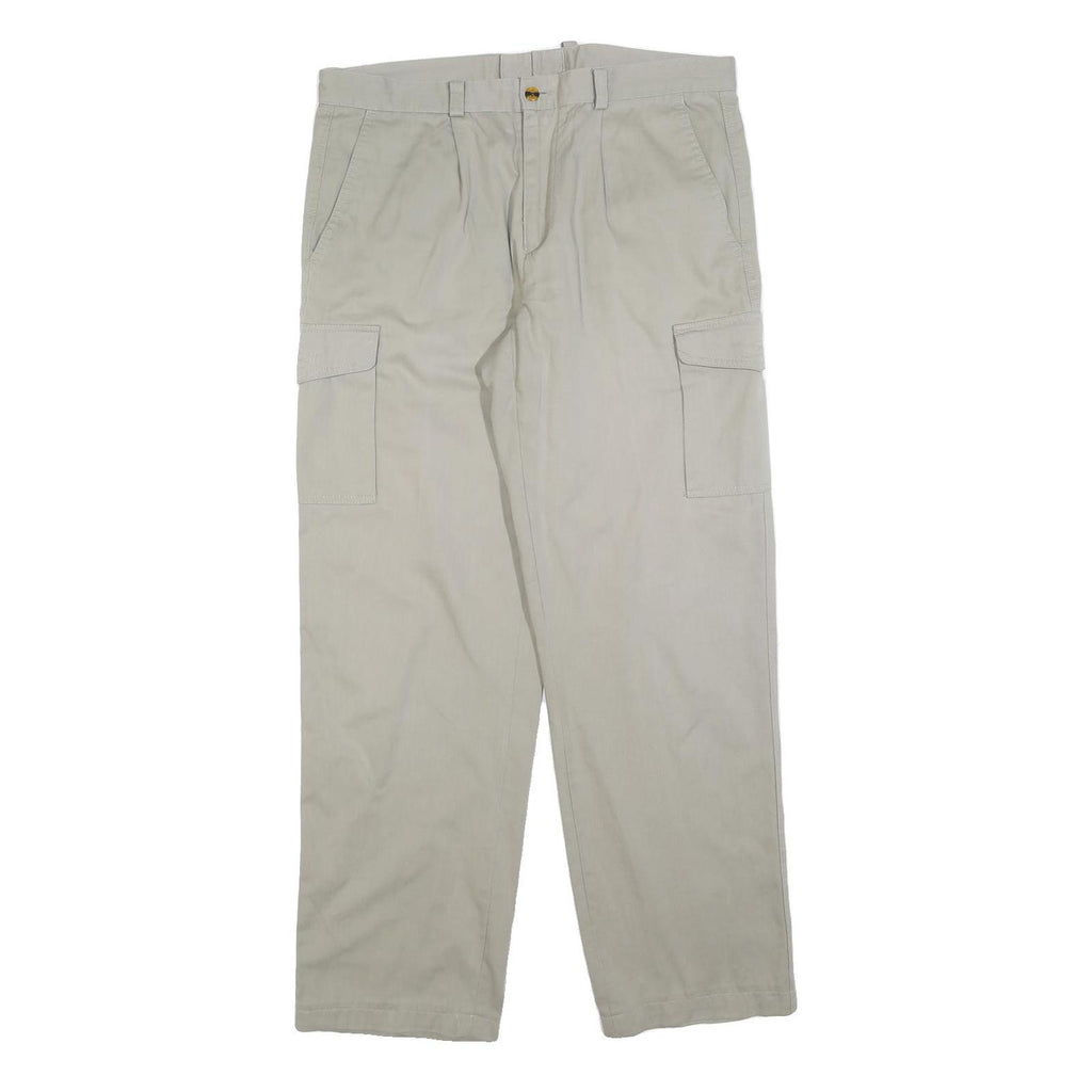 Mens Beige Cotton Blend Regular Fit Cargo Trousers W36 L32 Zip Closure Utility
