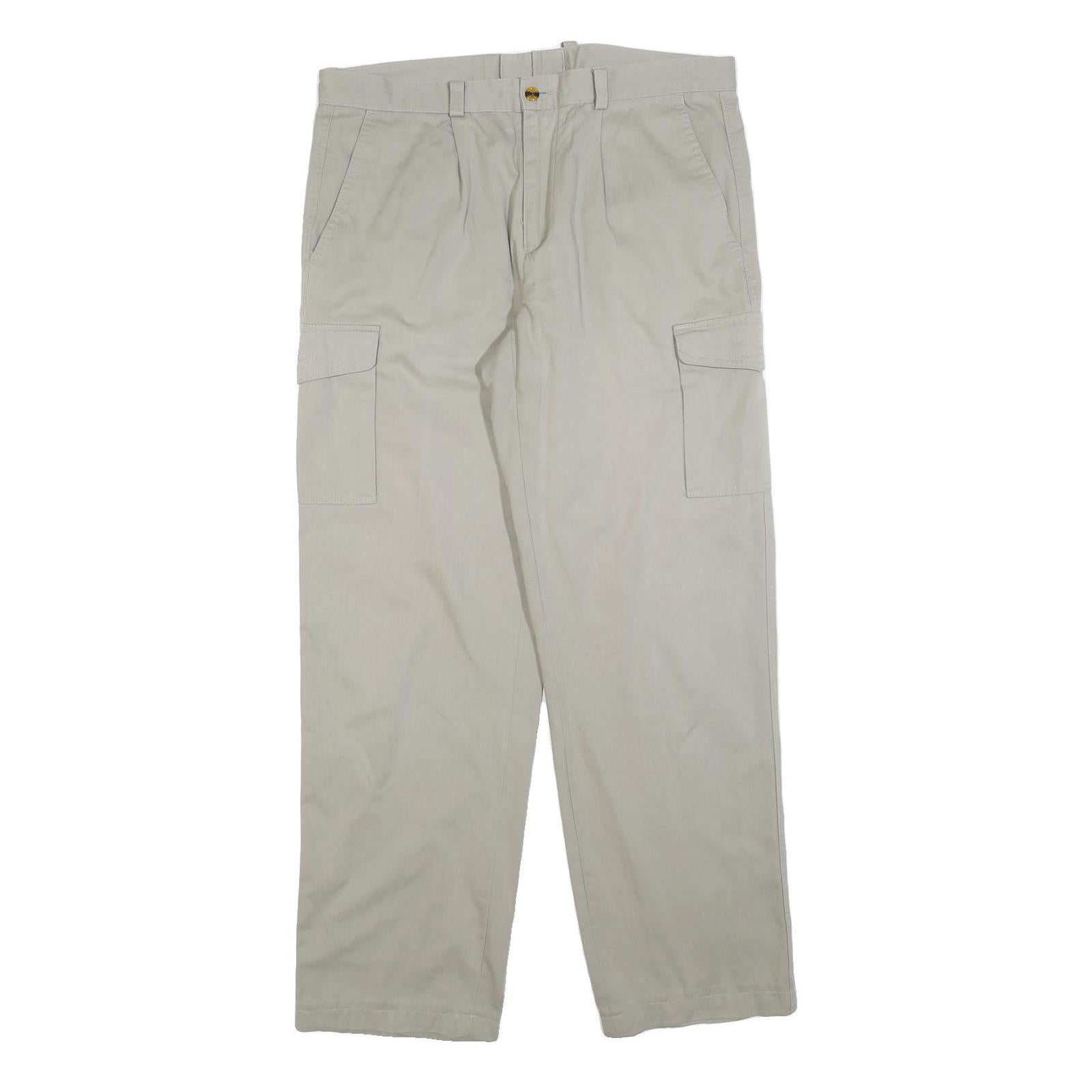 Mens Beige Cotton Blend Regular Fit Cargo Trousers W36 L32 Zip Closure Utility
