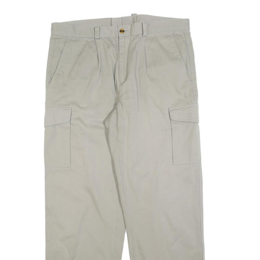 Mens Beige Cotton Blend Regular Fit Cargo Trousers W36 L32 Zip Closure Utility