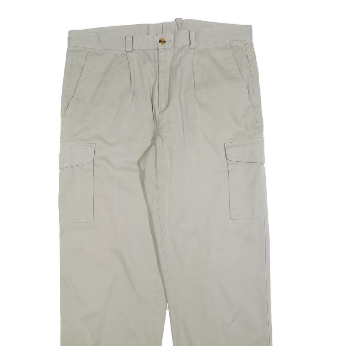 Mens Beige Cotton Blend Regular Fit Cargo Trousers W36 L32 Zip Closure Utility