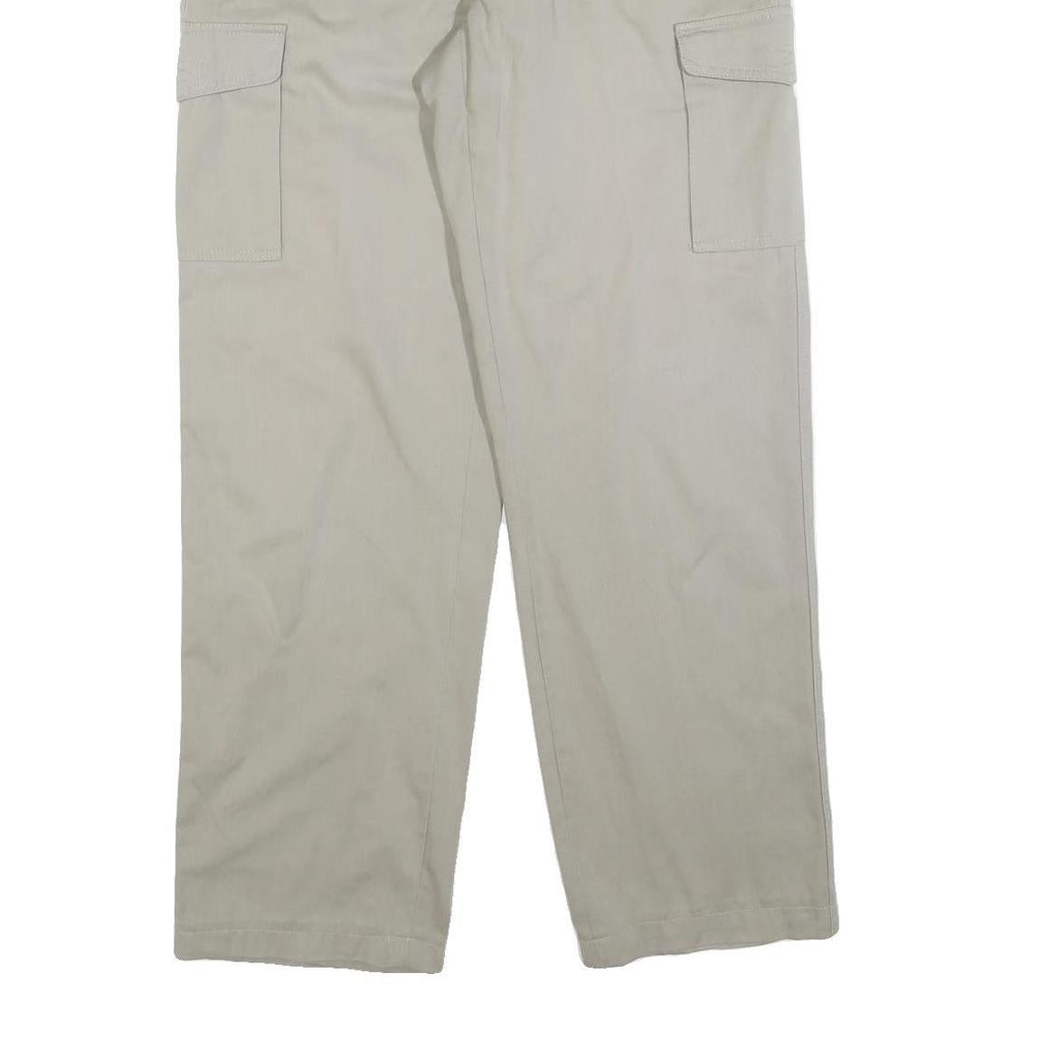 Mens Beige Cotton Blend Regular Fit Cargo Trousers W36 L32 Zip Closure Utility