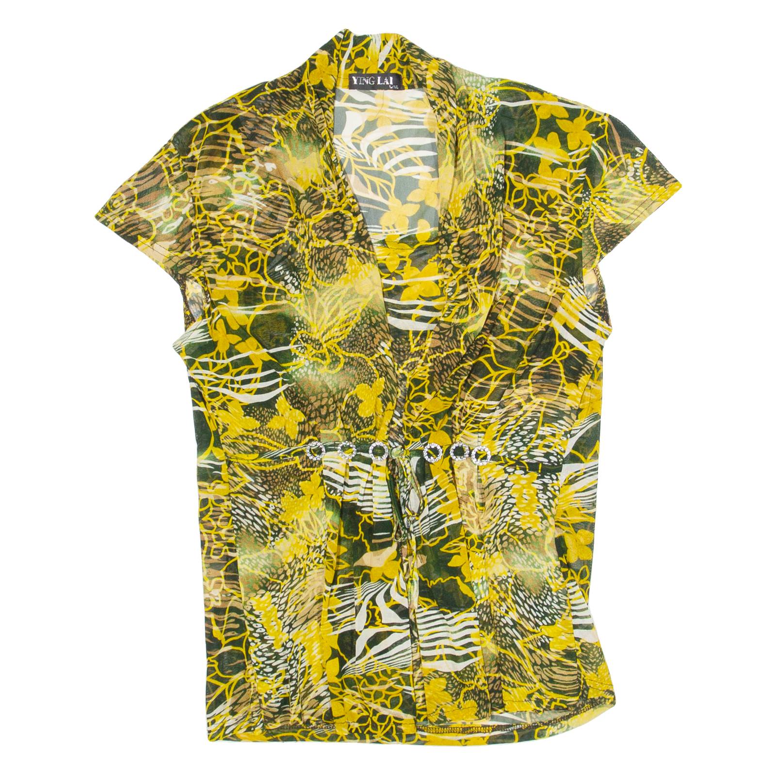 YING LAI Womens Printed Top Yellow Crazy Pattern L