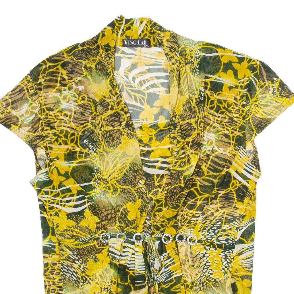 YING LAI Womens Printed Top Yellow Crazy Pattern L
