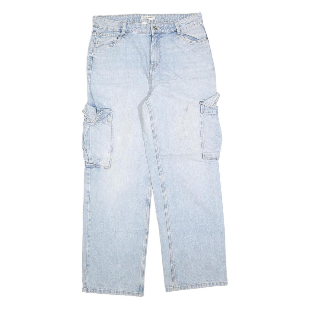 PIMKIE Womens Jeans Blue Relaxed Straight Denim Light W34 L32 Cargo Style Zip