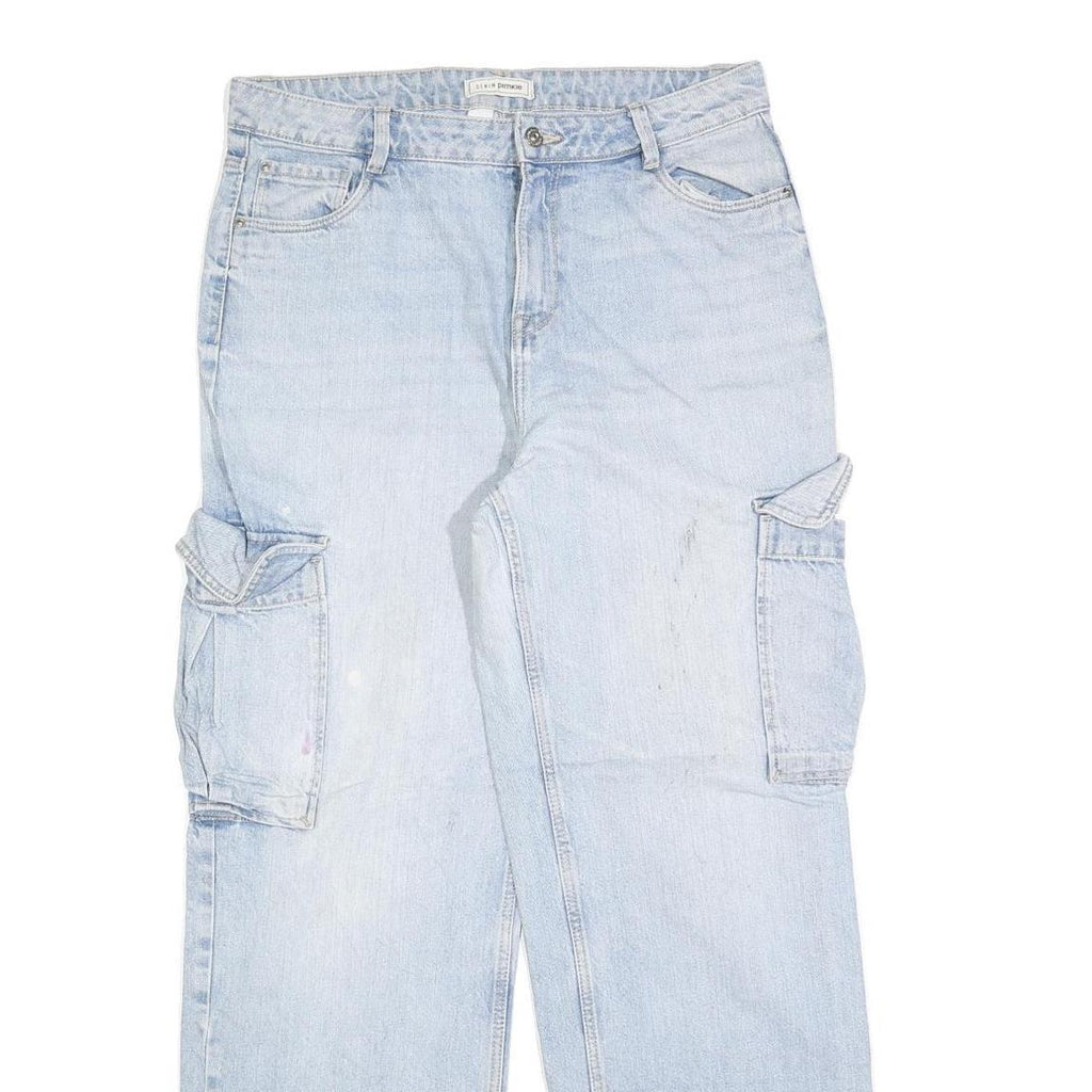 PIMKIE Womens Jeans Blue Relaxed Straight Denim Light W34 L32 Cargo Style Zip