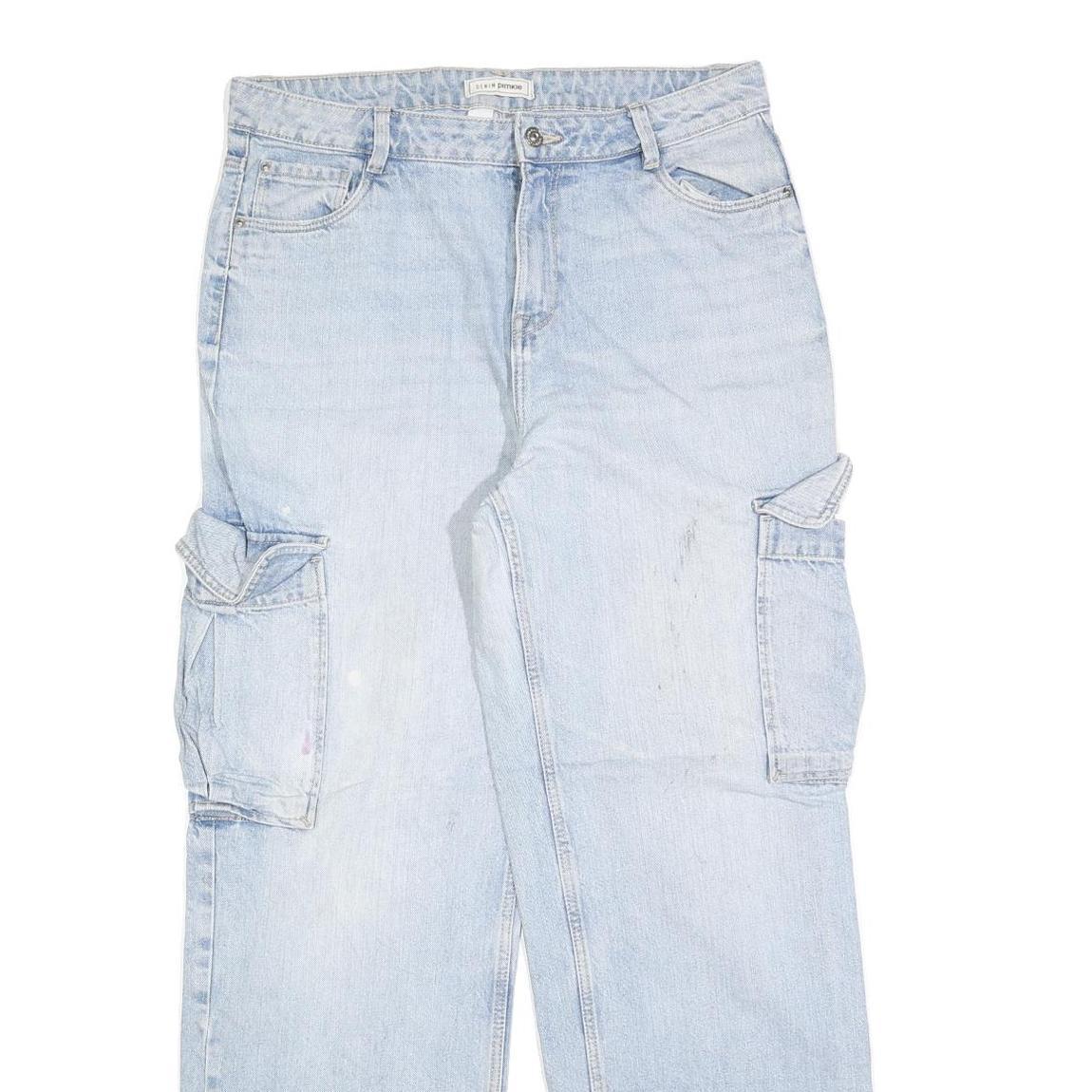 PIMKIE Womens Jeans Blue Relaxed Straight Denim Light W34 L32 Cargo Style Zip