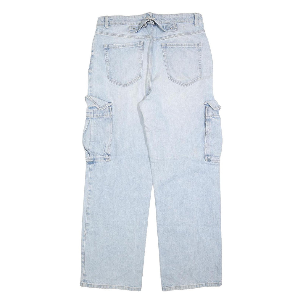 PIMKIE Womens Jeans Blue Relaxed Straight Denim Light W34 L32 Cargo Style Zip