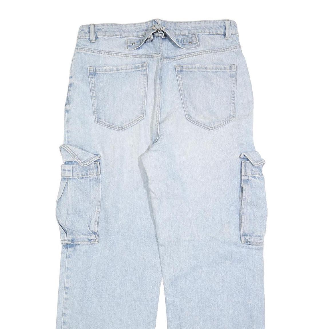 PIMKIE Womens Jeans Blue Relaxed Straight Denim Light W34 L32 Cargo Style Zip