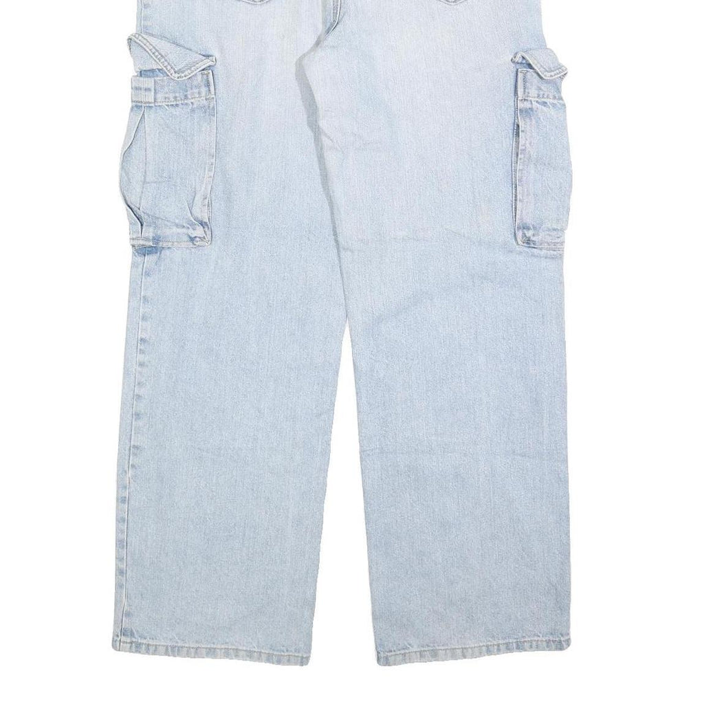 PIMKIE Womens Jeans Blue Relaxed Straight Denim Light W34 L32 Cargo Style Zip