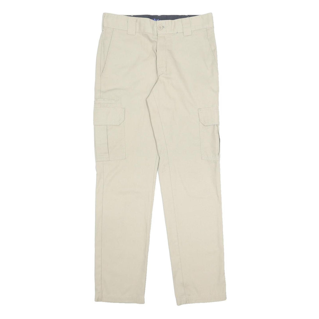 DICKIES Mens Cotton Blend Beige Slim Straight Trousers W31 L32 Workwear Zip