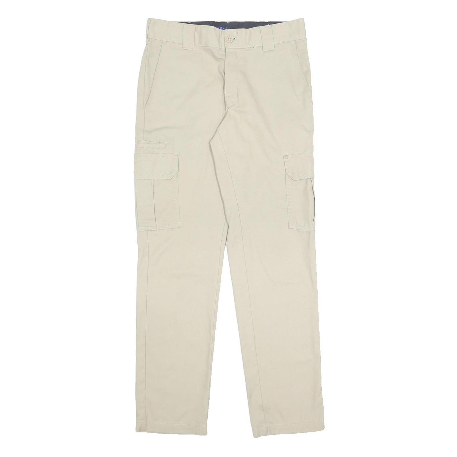 DICKIES Mens Cotton Blend Beige Slim Straight Trousers W31 L32 Workwear Zip