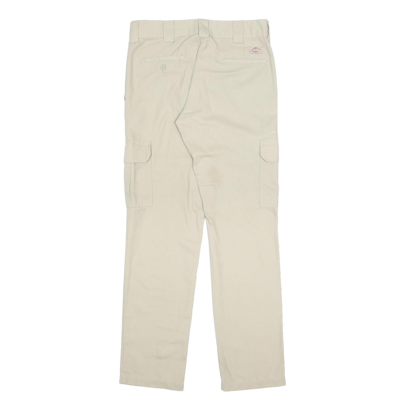 DICKIES Mens Cotton Blend Beige Slim Straight Trousers W31 L32 Workwear Zip