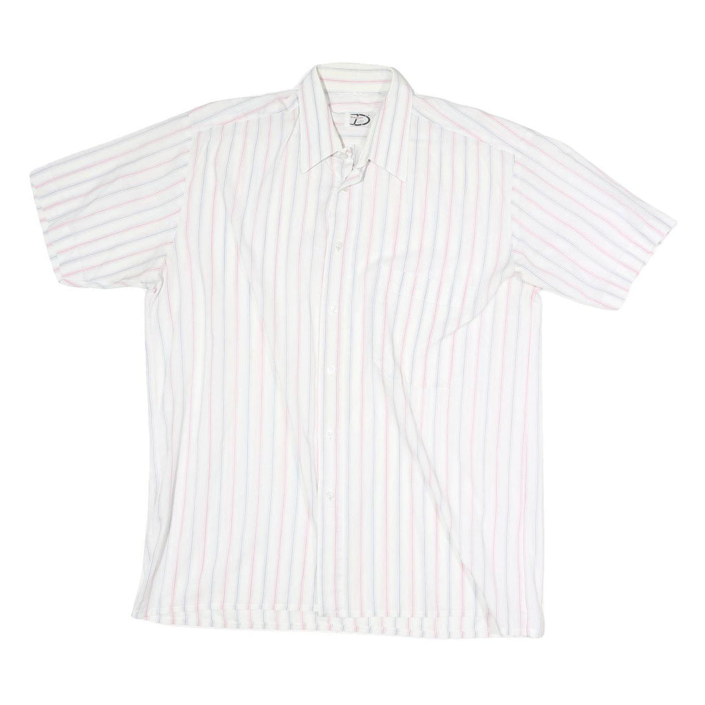 DONALLEY Mens White & Red Stripe Shirt S Cotton Blend Short Sleeve Casual
