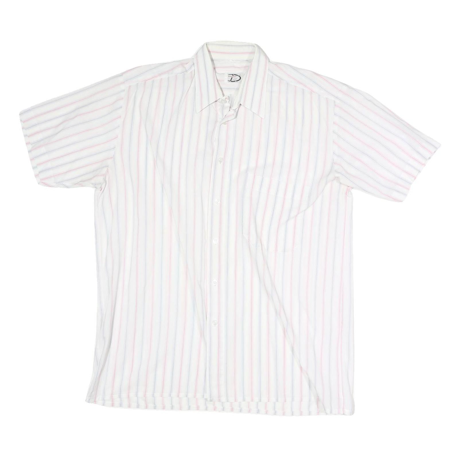 DONALLEY Mens White & Red Stripe Shirt S Cotton Blend Short Sleeve Casual