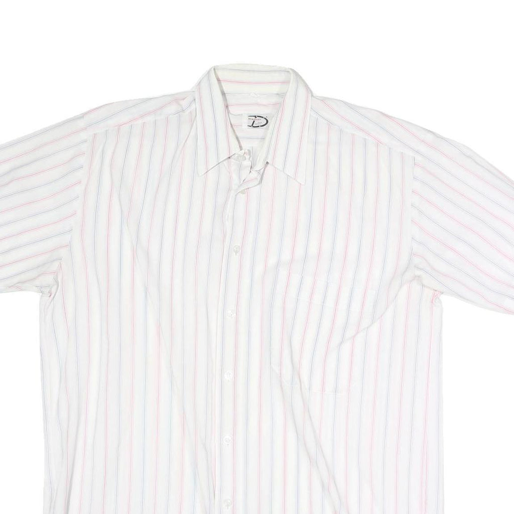 DONALLEY Mens White & Red Stripe Shirt S Cotton Blend Short Sleeve Casual