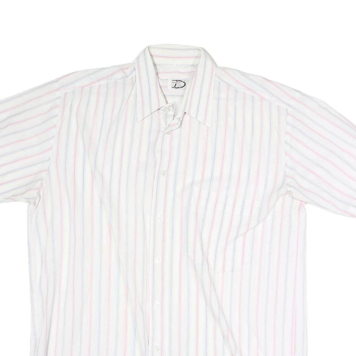 DONALLEY Mens White & Red Stripe Shirt S Cotton Blend Short Sleeve Casual