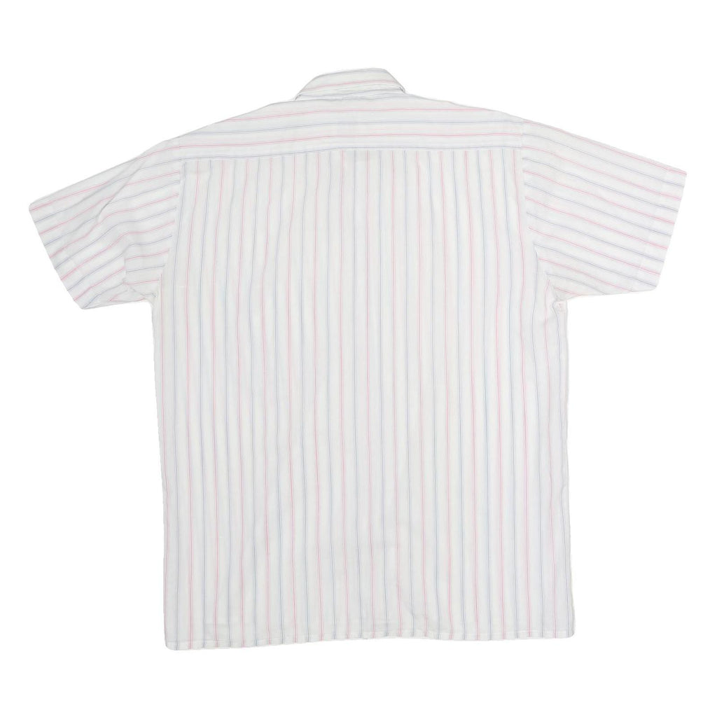 DONALLEY Mens White & Red Stripe Shirt S Cotton Blend Short Sleeve Casual