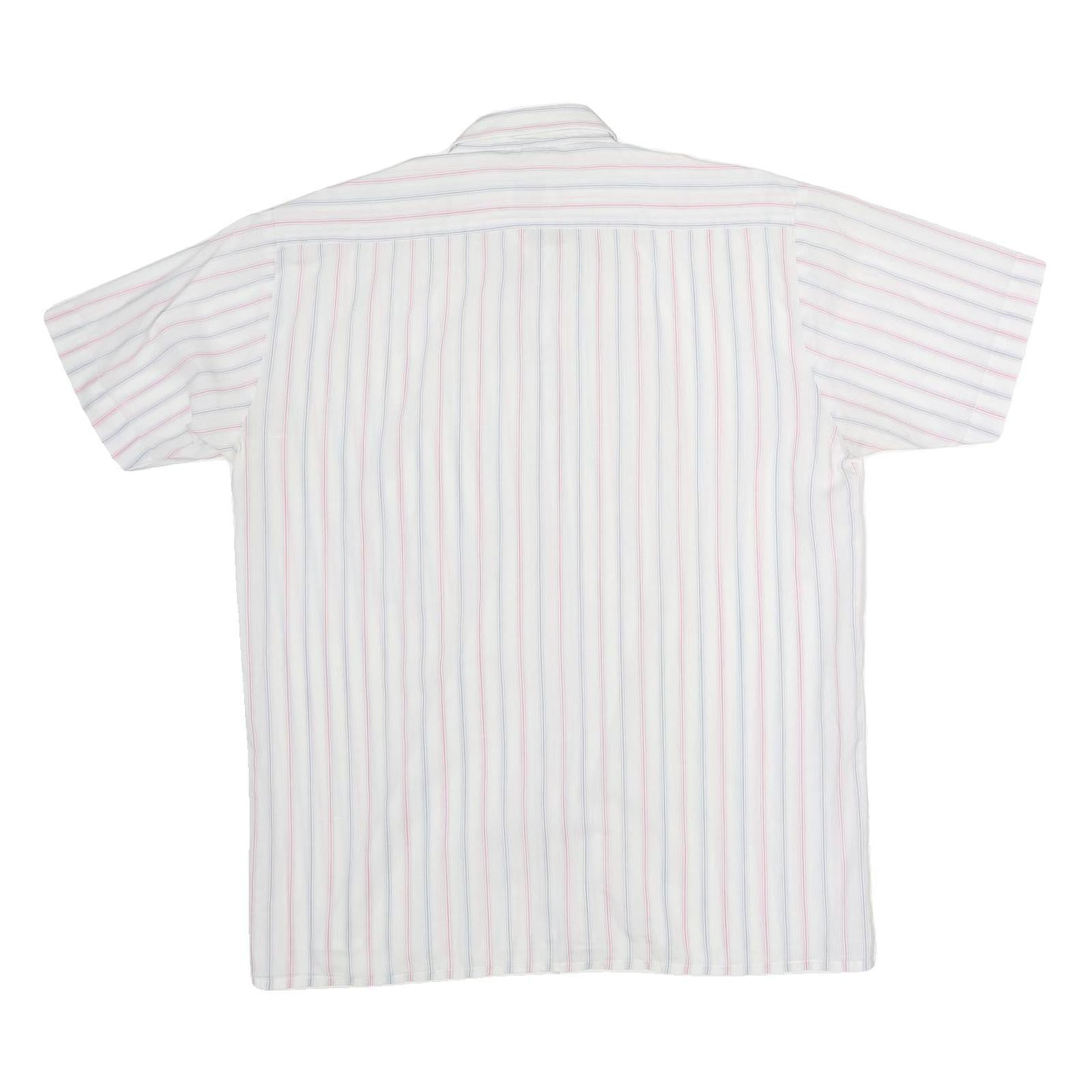 DONALLEY Mens White & Red Stripe Shirt S Cotton Blend Short Sleeve Casual