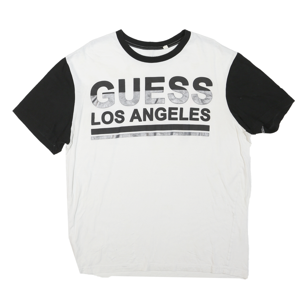 GUESS Womens White & Black Los Angeles Graphic T-Shirt 2XL Short Sleeve Crew