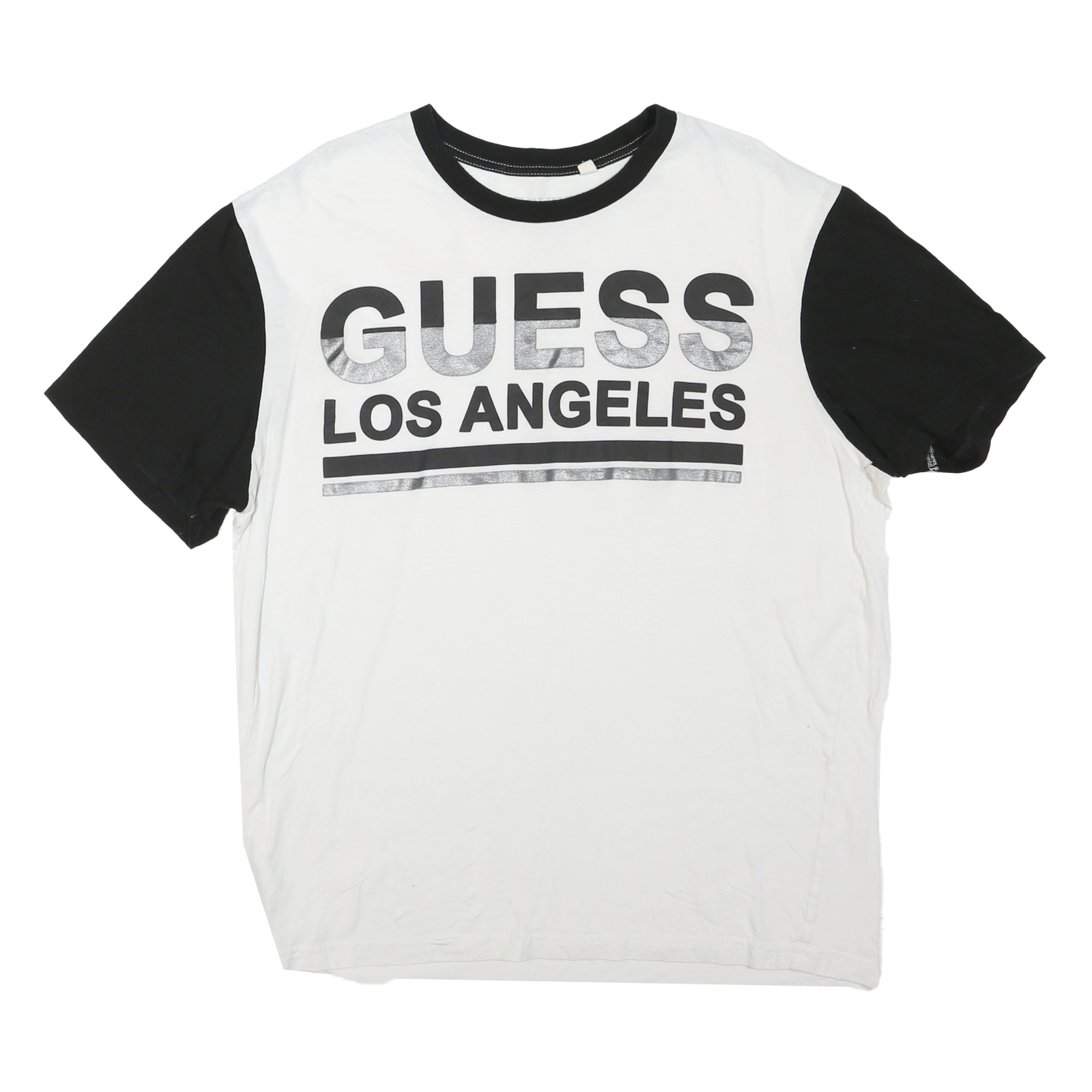 GUESS Womens White & Black Los Angeles Graphic T-Shirt 2XL Short Sleeve Crew