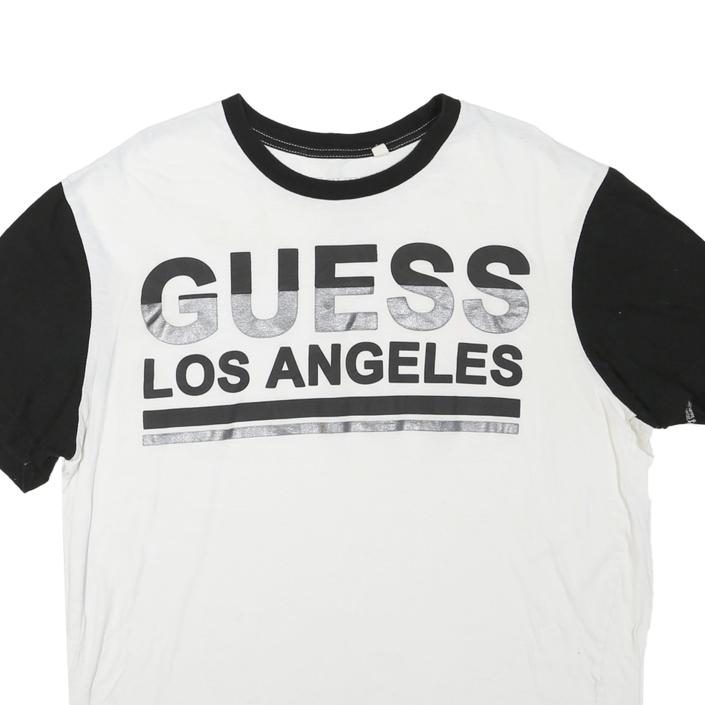 GUESS Womens White & Black Los Angeles Graphic T-Shirt 2XL Short Sleeve Crew