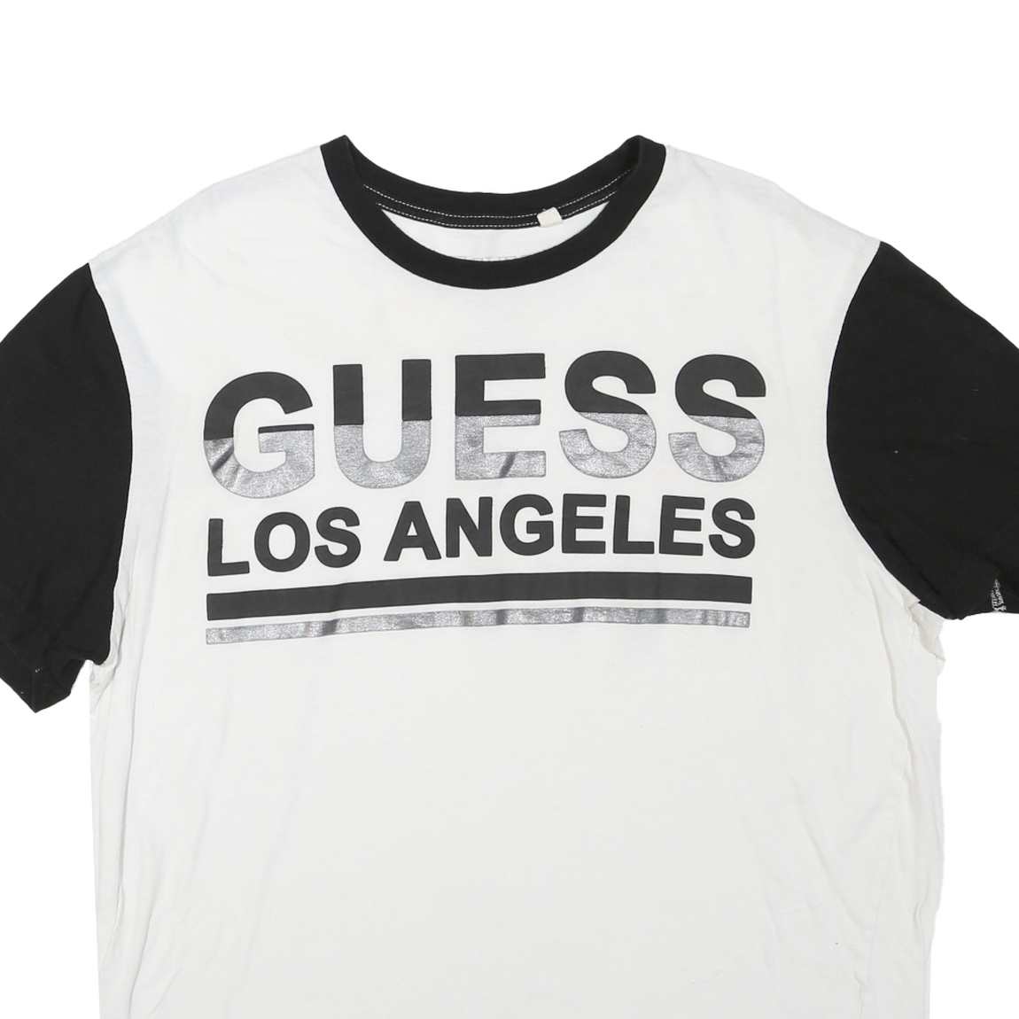 GUESS Womens White & Black Los Angeles Graphic T-Shirt 2XL Short Sleeve Crew