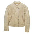 SANDRO Womens Beige Leather Jacket XS Plain Zip Fastening Quilted Detail