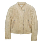 SANDRO Womens Beige Leather Jacket XS Plain Zip Fastening Quilted Detail