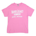 GILDAN Mens Pink White Silver Legacy Graphic T-Shirt L Short Sleeve Crew Neck