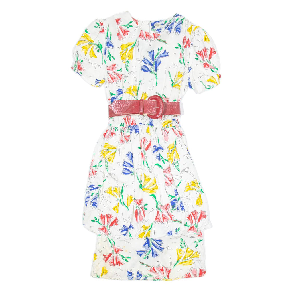 Womens Day Dress White Floral Short Sleeve Knee Length S