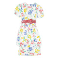 Womens Day Dress White Floral Short Sleeve Knee Length S