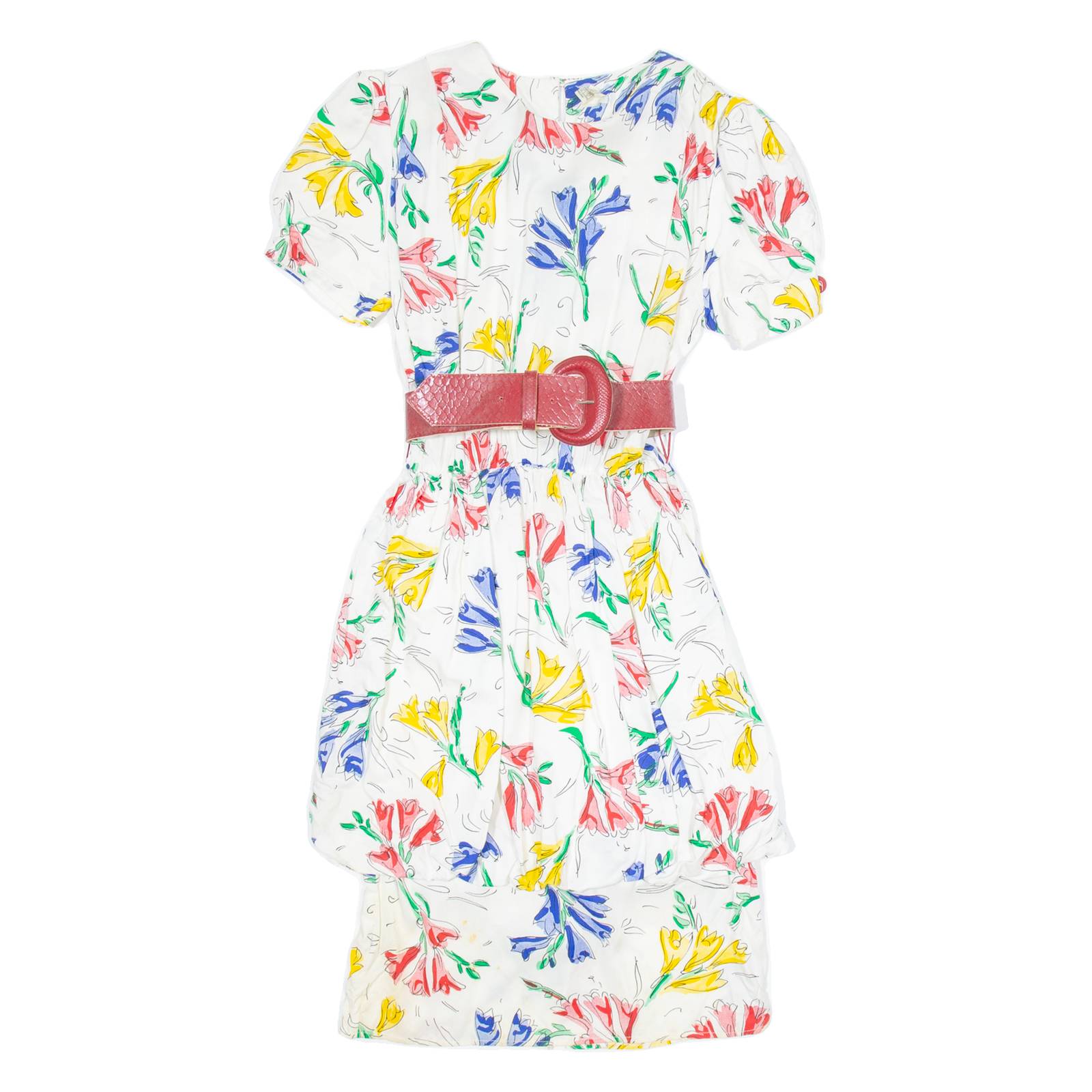 Womens Day Dress White Floral Short Sleeve Knee Length S