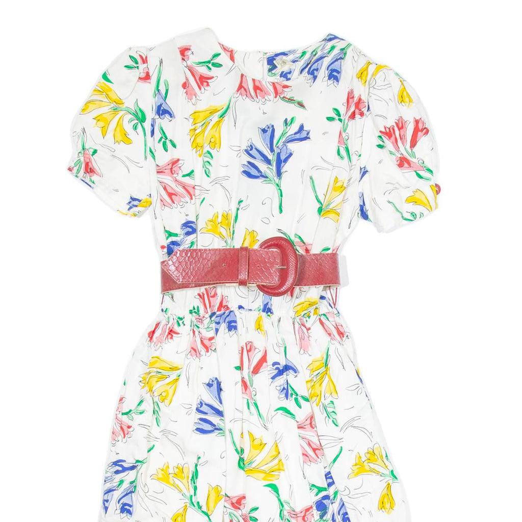 Womens Day Dress White Floral Short Sleeve Knee Length S
