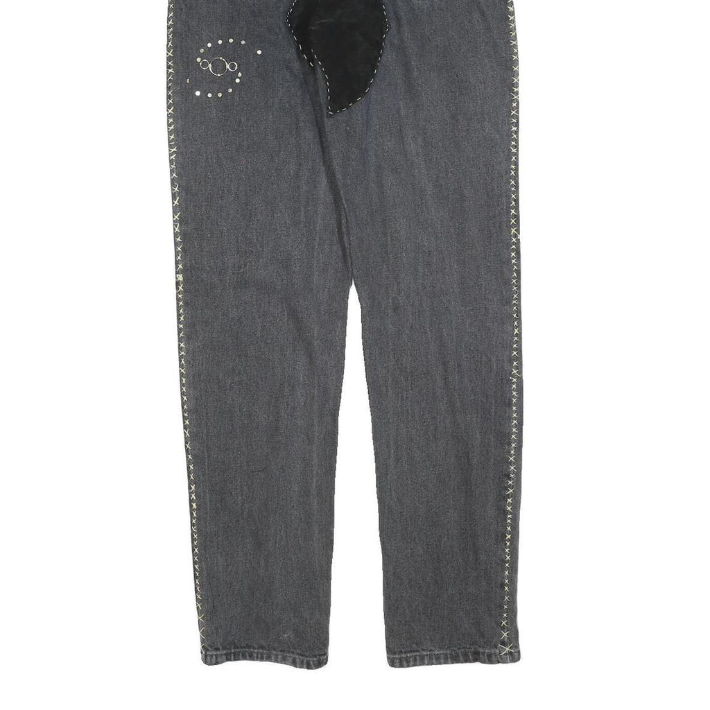 Black Slim Mens Jeans Cotton Blend Denim W32 L34 Stitch Detail Zip Closure