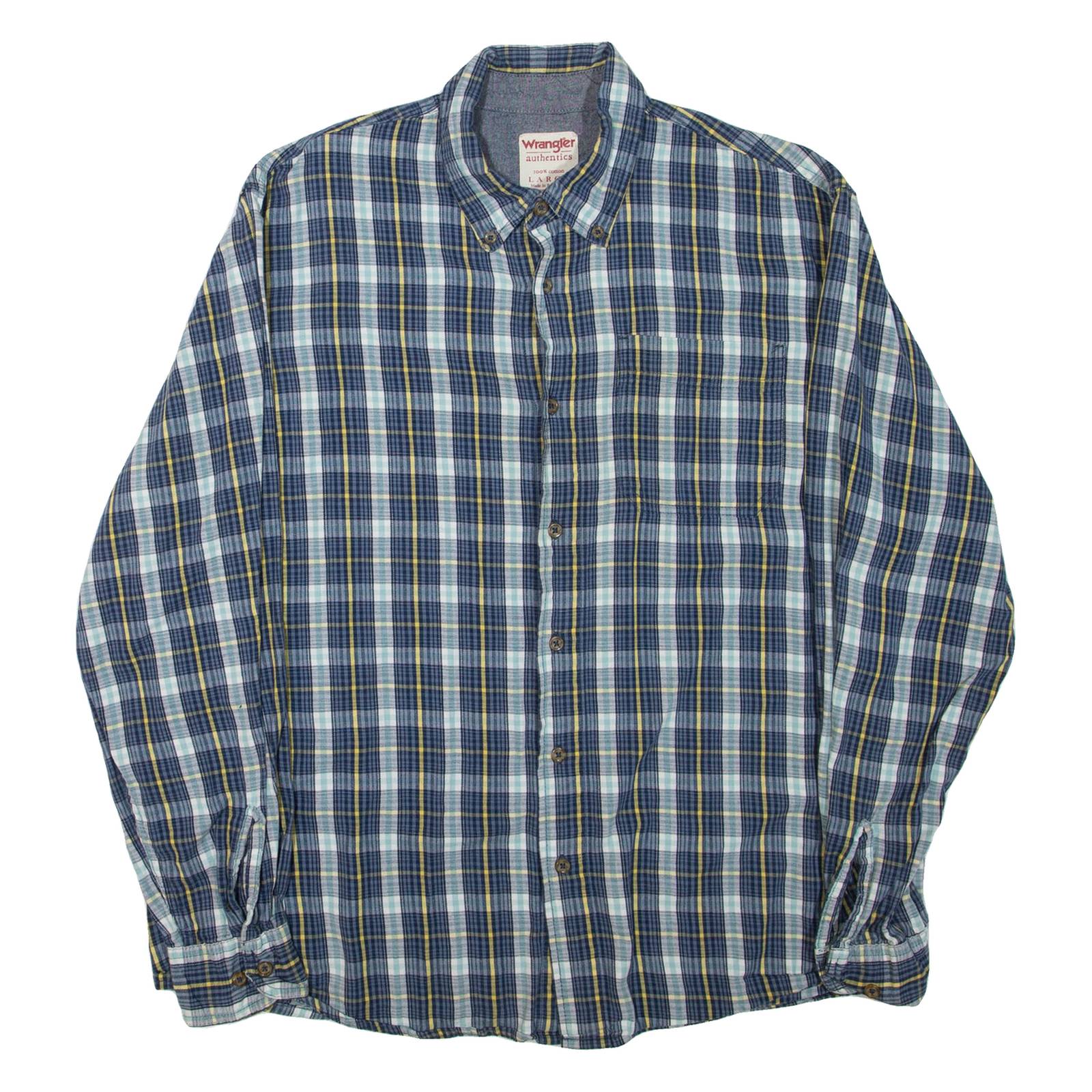 WRANGLER Mens Shirt Blue Check Long Sleeve L