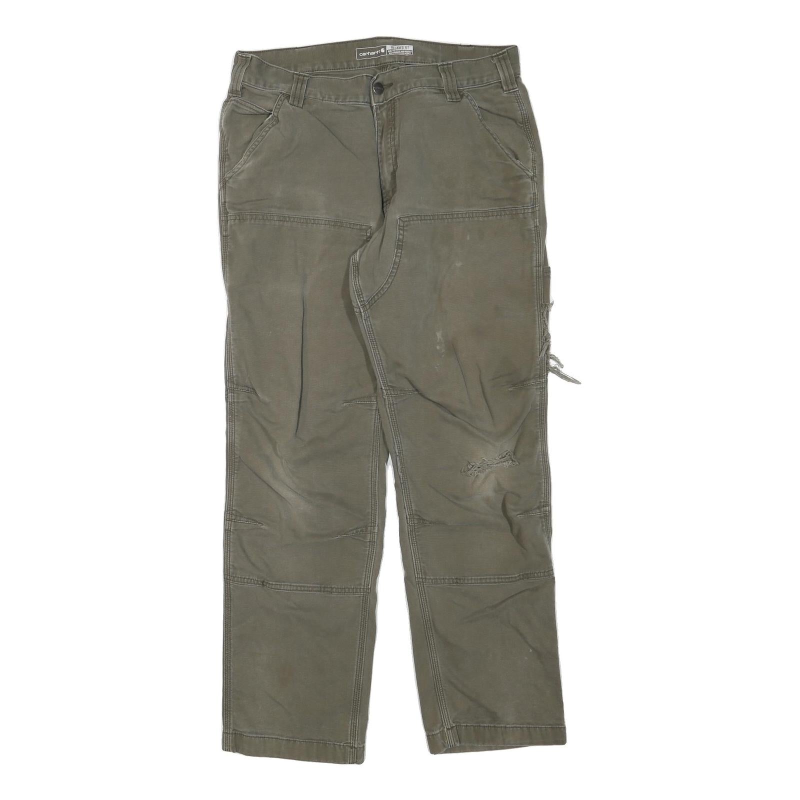 CARHARTT Mens Jeans Beige Regular Straight Cotton Blend W33 L32 Workwear Zip