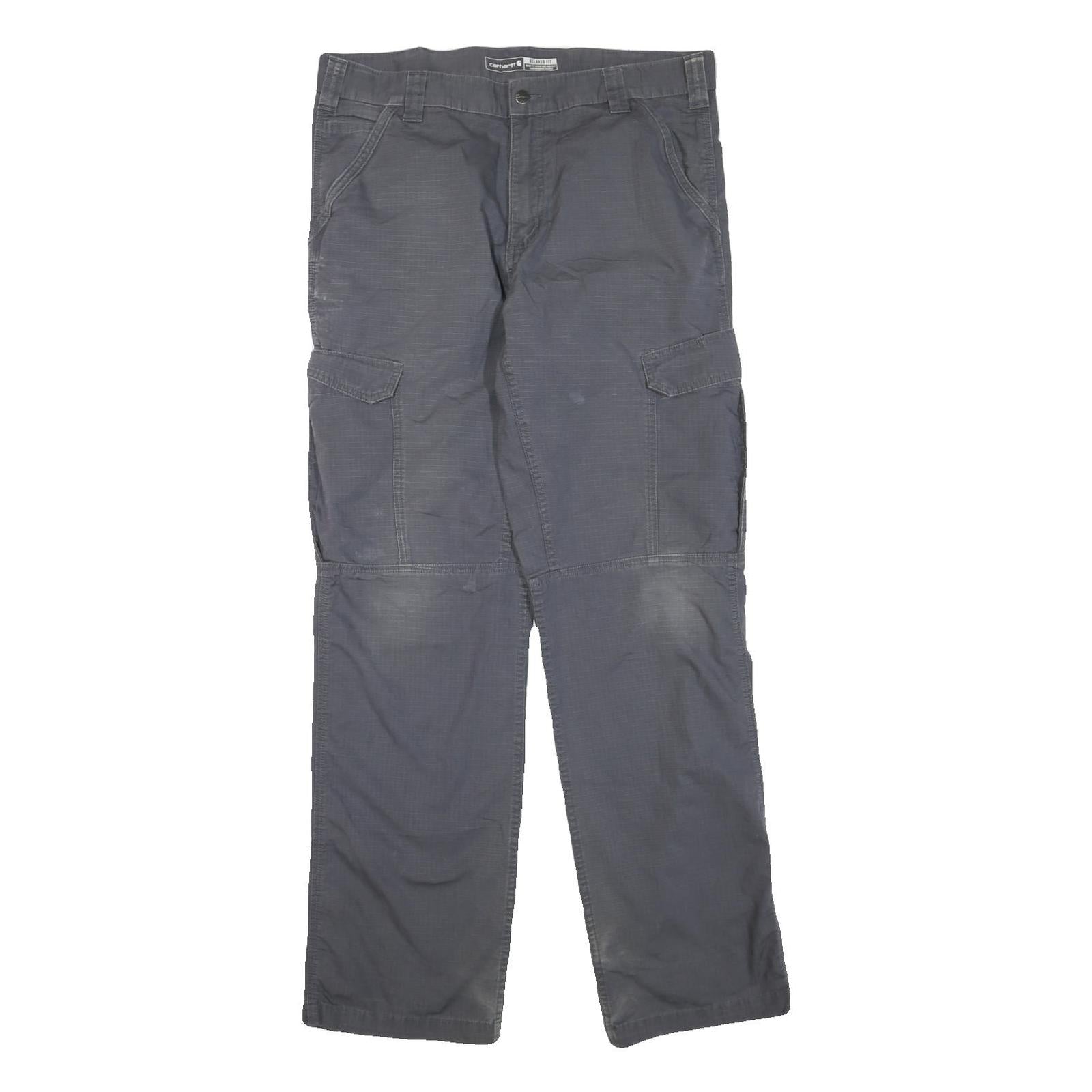 CARHARTT Mens Cotton Blend Grey Regular Cargo Trousers W36 L34 Workwear Zip
