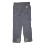 CARHARTT Mens Cotton Blend Grey Regular Cargo Trousers W36 L34 Workwear Zip