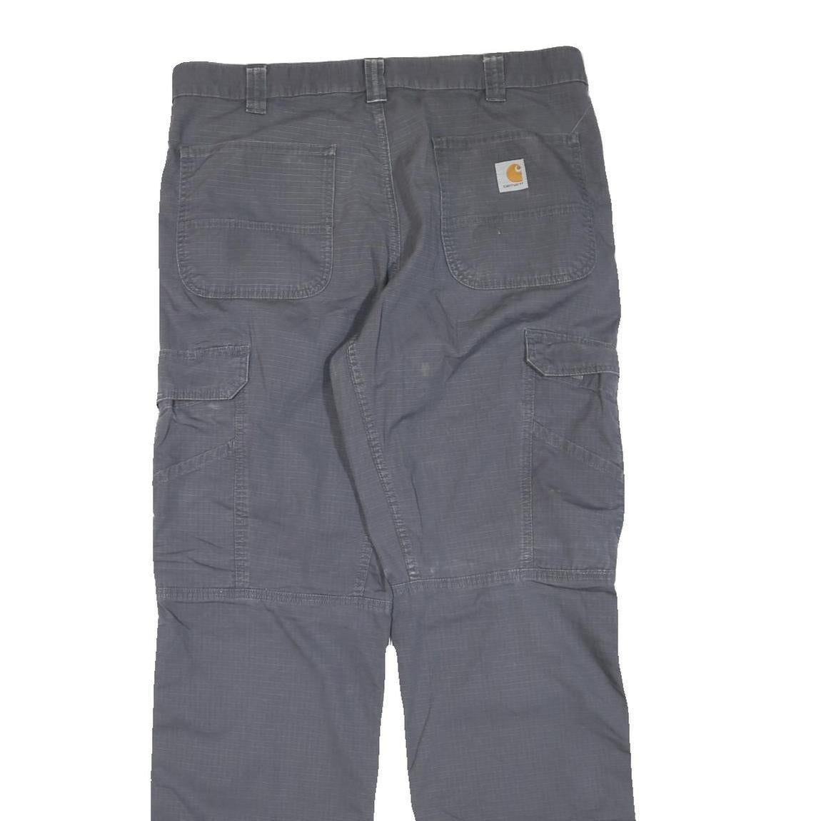 CARHARTT Mens Cotton Blend Grey Regular Cargo Trousers W36 L34 Workwear Zip