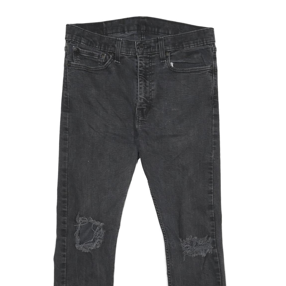 LEVI'S 510 Mens Jeans Black Slim Skinny Denim Medium W34 L27 Ripped Detail