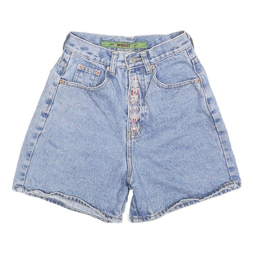 REQUEST Womens Denim Blue Casual Shorts XS W24 High Waist Embroidered Button Fly